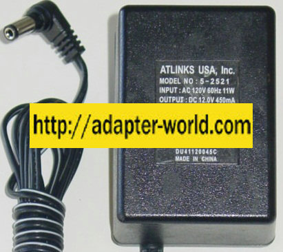 ATLINKS 5-2521 AC ADAPTER 12VDC 450MA NEW 2 x 5.5 x 10mm