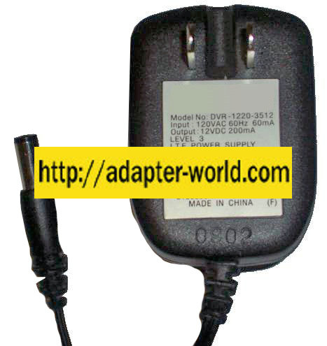 AUDIOVOX DVR-1220-3512 AC ADAPTER 12VDC 200mA NEW -( )- 2x5.5mm