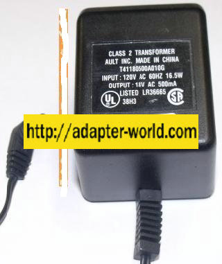 AULT T41180500A010G AC ADAPTER 18VAC 500mA CLASS 2 TRANSFORMER