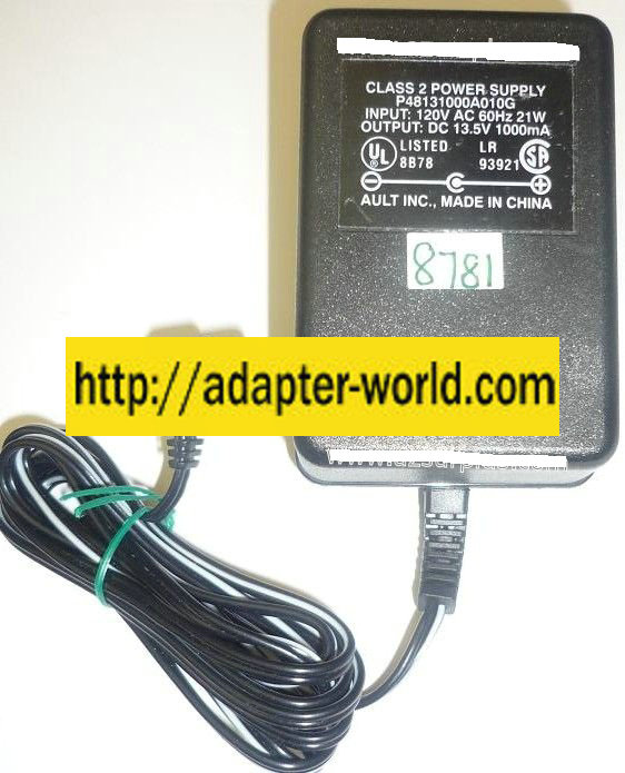 AULT P48131000A010G AC ADAPTER 13.5VDC 1000mA NEW -( ) 2.5x5.5x