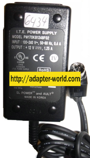 AULT PW170KB1248F02 AC ADAPTER 12V 1.25A New 3 Pin Din Connect