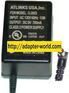 Atlinks USA 5-2605 AC Adapter DU41090070C 9V 700mA New Power su