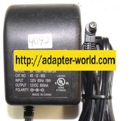 BAKNOR BK 1280-A8199F2N AC ADAPTER 12VDC 800mA New (-) 2.5x5.