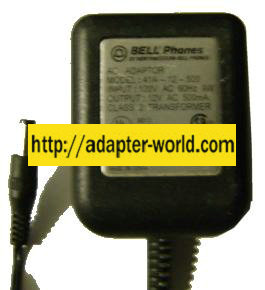 BELL PHONES 41A-12-500 AC ADAPTER 12V 500mA POWER SUPPLY