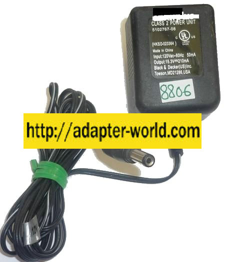 BLACK DECKER 5102767-08 AC ADAPTER 15.3VDC 210mA NEW -( ) 2x5