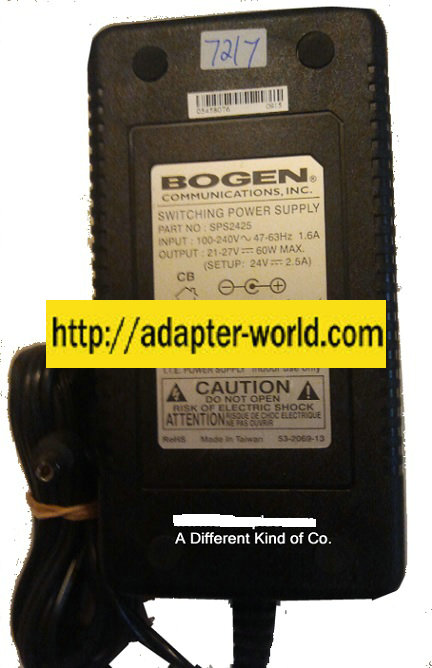 BOGEN SPS2425 AC ADAPTER 24VDC 2.5A -( ) 60W New 100-240vac Str