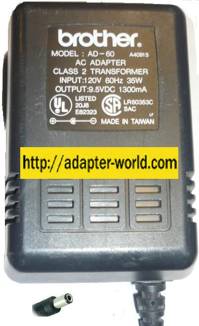 BROTHER AD-60 AC ADAPTER 9.5VDC 1300mA (-) 2x5.5mm New 480951