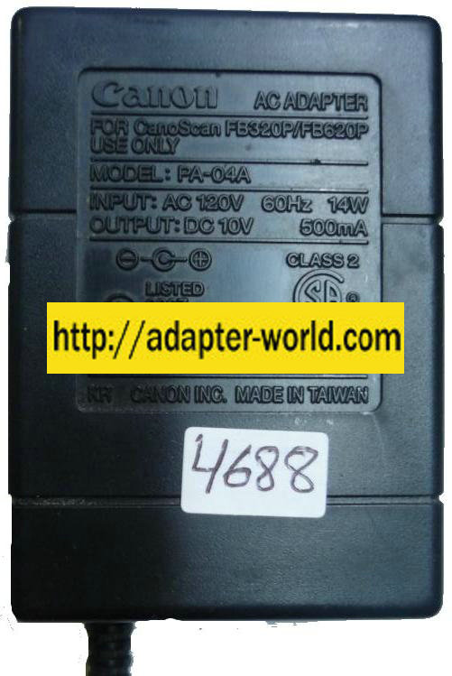 CANON PA-06A AC ADAPTER 10Vdc 500mA New -( ) 2x5.5mm 120vac 14W