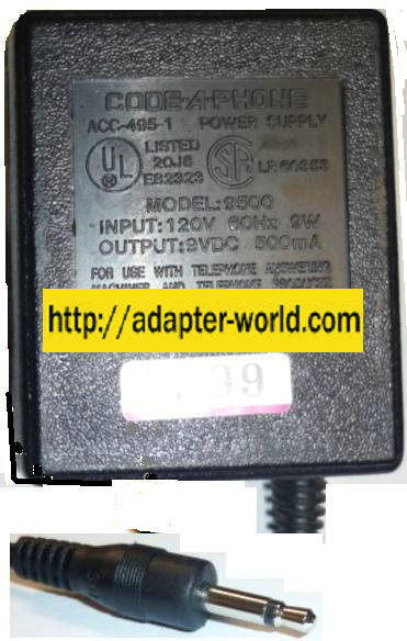 CODE-A-PHONE 9500 AC DC ADAPTER 9V 500mA TELEPHONE POWER SUPPLY