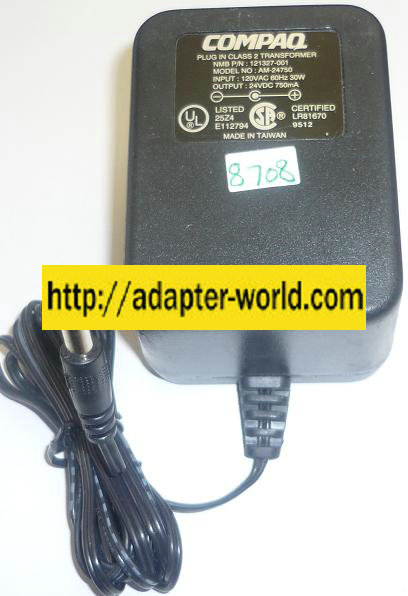 COMPAQ AM-24750 AC ADAPTER 24VDC 750mA NEW -( ) 2.5x5.5x11.2mm
