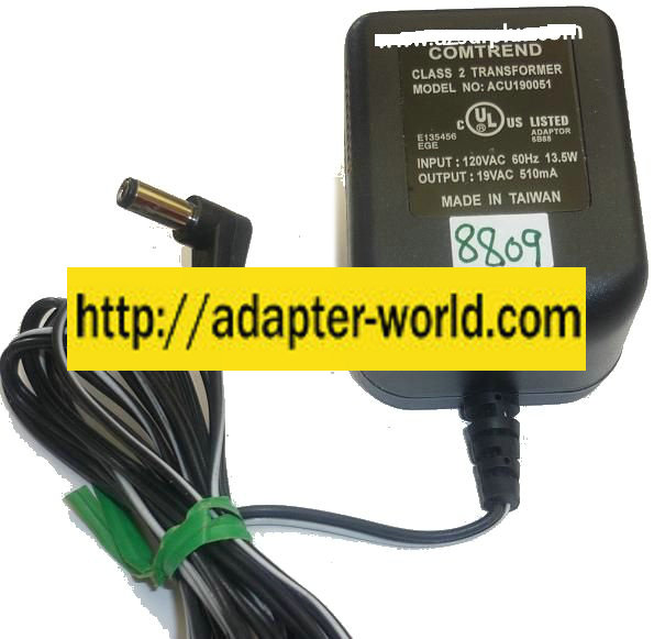 COMTREND ACU190051 AC ADAPTER 19VDC 510mA NEW -( ) 2.1x5.5mm