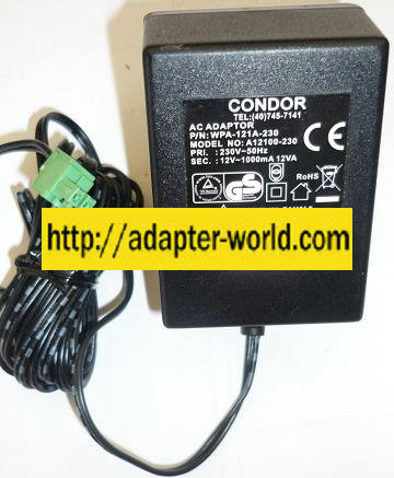 CONDOR A12100-230 AC ADAPTER 12VAC 1000mA NEW ~(~) 2PIN EUROPE