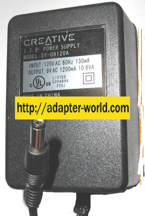 CREATIVE SY-09120A AC ADAPTER 9VAC 1200mA CLASS 2 TRANSFORMER