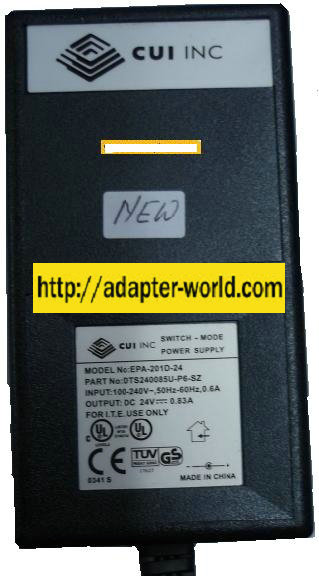 CUI EPA-201D-24 AC ADAPTER 24VDC 0.83A -( ) 2.5x5.5mm APC Switch