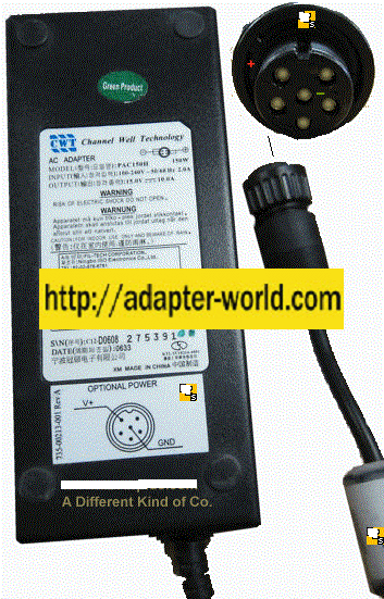 CWT PAC150H AC Adapter 735-00213-001 15Vdc 10A 6Pin Female Din 1