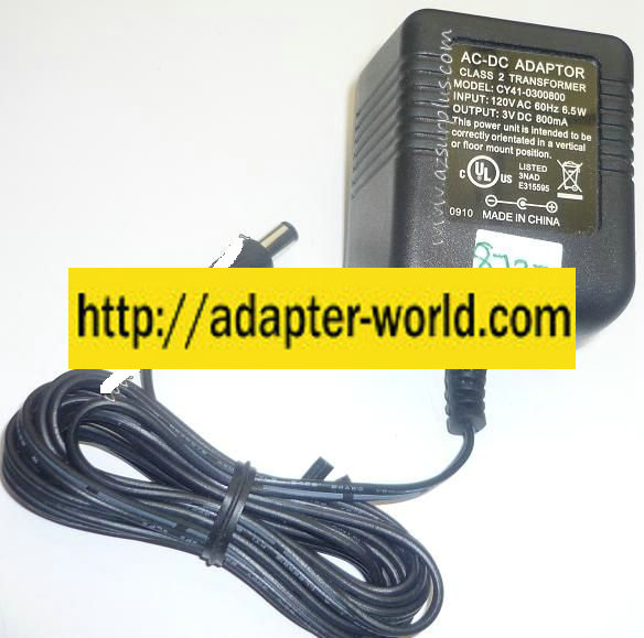 CY41-0300800 AC ADAPTER 3VDC 800mA NEW -( ) 2.1x5.5x9.5mm ROUND