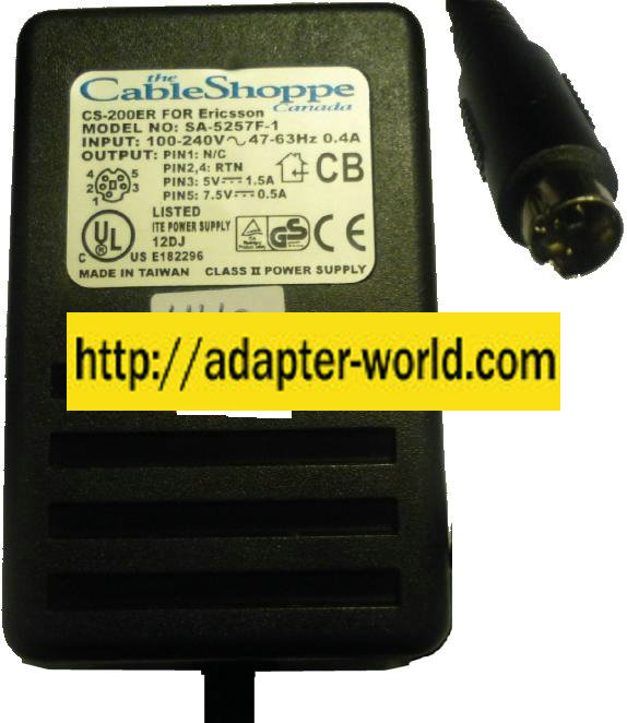 THE CABLE SHOPPE SA-5237F-11 AC Adapter 7Vdc .35A 3.3Vdc 2A 4Pin