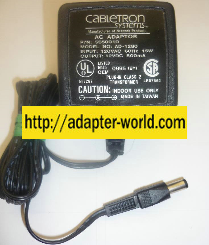 Cabletron Systems AD-1280 AC ADAPTER 12VDC 800mA new -( ) 2x5.5