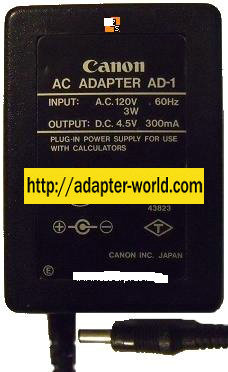 CANON AD-1 AC ADAPTER 4.5VDC 300mA NEW (-) 2.5x5mm ROUND BARRE