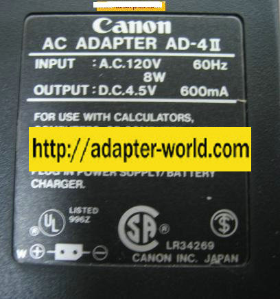 Canon AD-4II AC ADAPTER 4.5V 600mA POWER SUPPLY BATTERY Charger