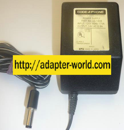 Code-A-pHONE AA-1408 AC ADAPTER 14VAC 0.8A new ~(~) 2x5mm TELEC