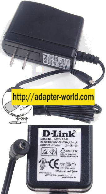 D-Link AG2412-B AC Adapter 12VDC 2A -( )- 1.2x3.5mm 100-240vac 2