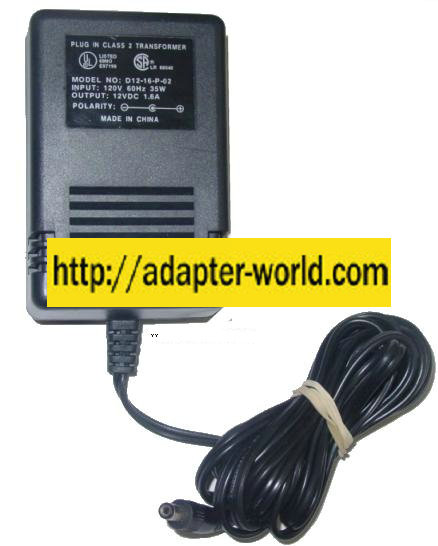 D12-16-P-02 AC Adapter 12Vdc 1.6A -( ) 2x5.5mm 120vac Power Supp