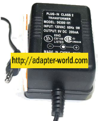 D6300-01 AC ADAPTER 9V DC 200mA PLUG IN CLASS 2 TRANSFORMER