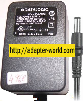 Datalogic AM-0520650IA AC ADAPTER 5.2VDC 650mA (-) 2x5.5mm 120