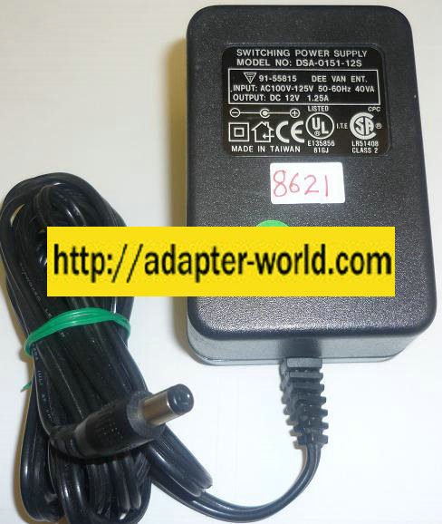 DEE VAN DSA-0151-12S AC ADAPTER 12VDC 1.25A NEW -( ) 2x5.5x10mm