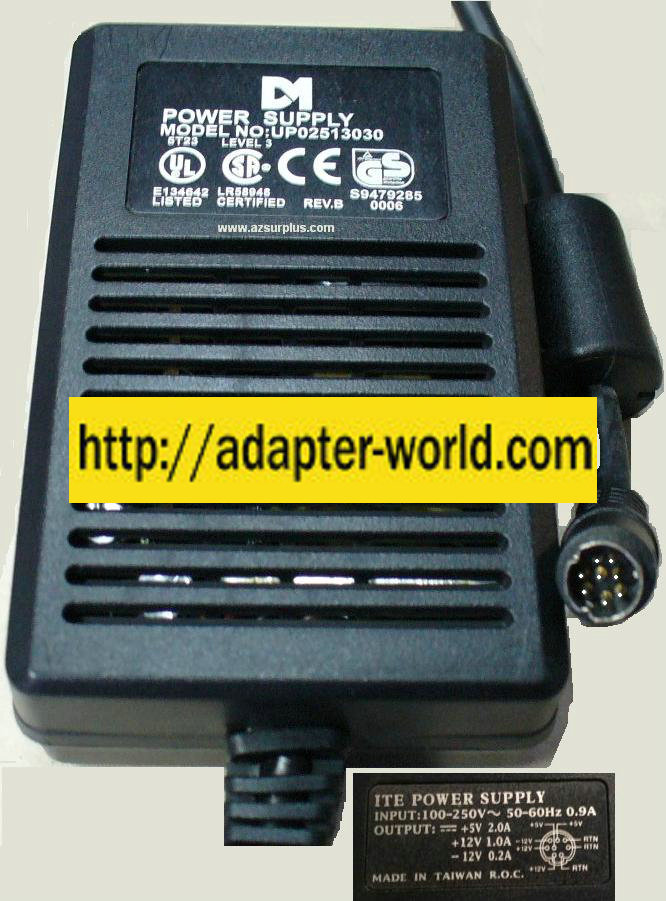 DM UP02513030 AC ADAPTER 5VDC 2A 12VDC 1A -12V 0.2A 8Pin Mini Di