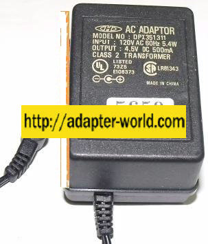 DPX351311 AC ADAPTER 4.5V DC 500mA PLUG IN POWER SUPPLY