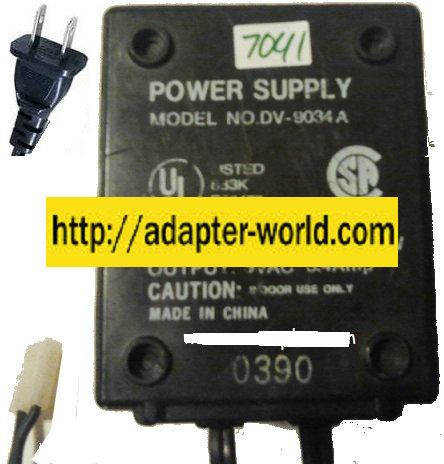 DV-9034 A AC ADAPTER 9VAC 3.4Amp New 3 Pin Molex Power Supply 1