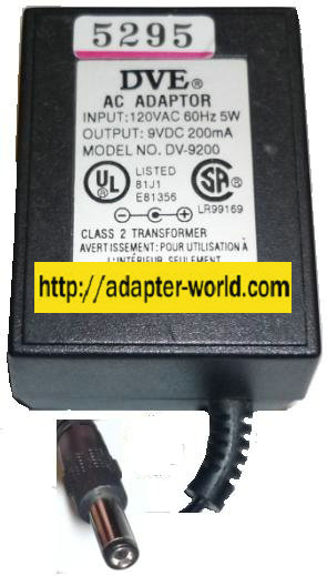 DVE DV-9200 AC ADAPTER 9V 200mA CLASS 2 TRANSFORMER