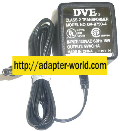 DVE DV-9750-4 AC ADAPTER 9VAC 1A NEW -( ) 2.5x5.5x9.5mm ROUND B