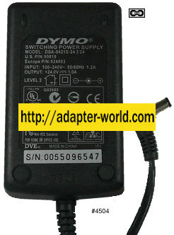 DYMO DSA-041S-24 2 24 AC Adapter 24VDC 1A -( ) 2.5x5.5mm DVE 100