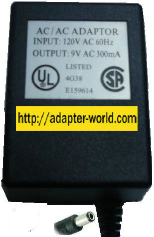 E159614 AC ADAPTER 9V DC 300mA DIRECT PLUG IN POWER SUPPLY
