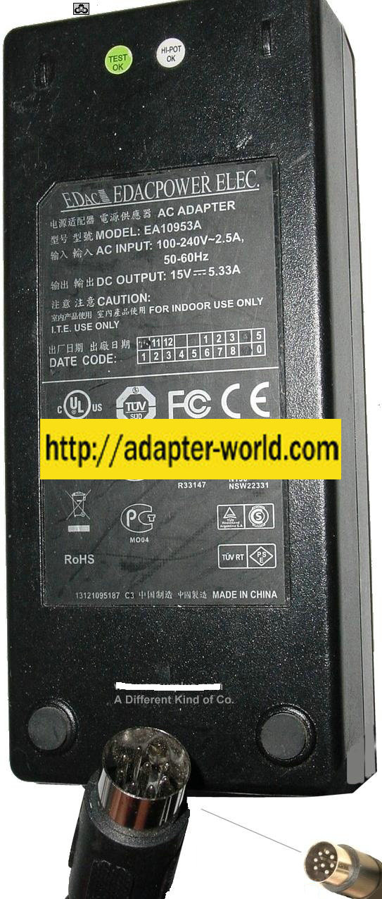 EDAC EA10953A AC ADAPTER 15VDC 5A 8Pin 13mm din New POWER SUPPL