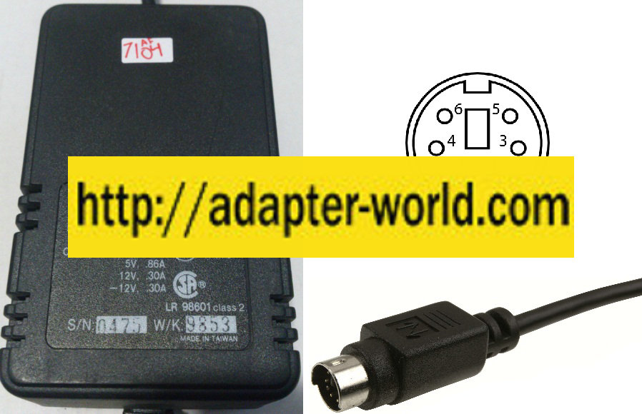 ELPAC WM113TT AC ADAPTER 6PIN 9mm DC 5V 0.86A 12V 0.30A -12V 3.0