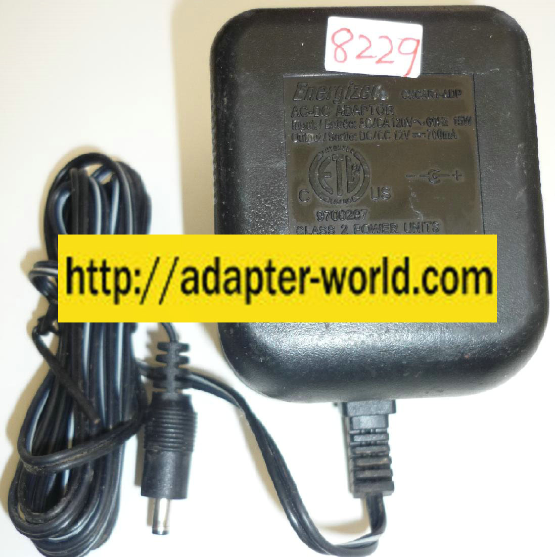 ENERGIZER CHCAR1-ADP AC DC ADAPTER NEW -( )1x3.5 12VDC 700mA RO