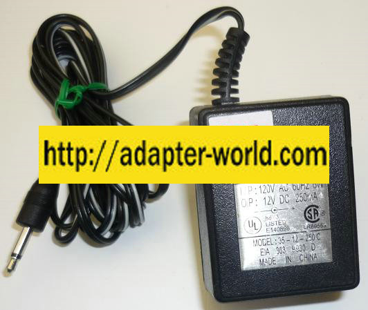 ENG 35-12-250C AC ADAPTER 12VDC 250mA NEW -( ) 3mm PLUG IN CLAS