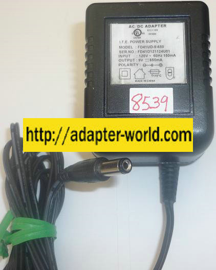 FD41UD-9-650 AC ADAPTER 9VDC 650mA NEW -( ) 2x5.5mm ROUND BARRE