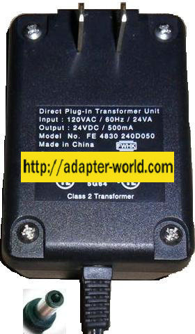 FE 4830 240D050 AC ADAPTER 24VDC 500mA -( ) 2x5.5mm New 120vac