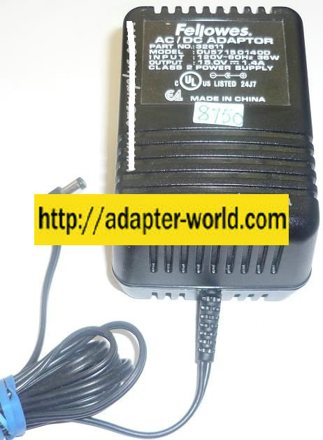 FELLOWES DU571501400 AC ADAPTER 15VDC 1.4A NEW -( ) 2.5x5.5x9.4