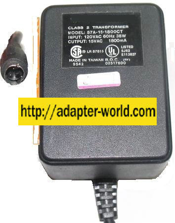 57A-15-1800CT AC ADAPTER 15VDC 1800mA 3 PIN MINI DIN NEW POWER