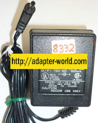 41-12-300 D AC ADAPTER 12VDC 300mA NEW -( ) 1x3.5mm ROUND BARRE