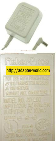 FISHER-PRICE AD-200 AC ADAPTER 9V DC 100mA 90 DEGREE RIGHT ANGLE