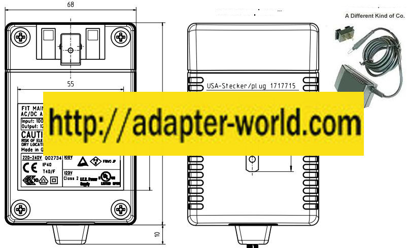 FIT FW7362/12 AC ADAPTER 12VDC 2.5A -( ) 2x5.5mm 100-240vac ITE