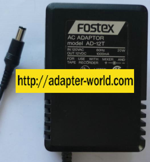 FOSTEX AD-12T AC ADAPTER 12VAC 1000mA POWER SUPPLY FOR MIXER AND