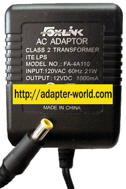 FOXLINK FA-4A110 AC ADAPTER 12VDC 1000mA NEW 3x5mm -( ) ITE LPS